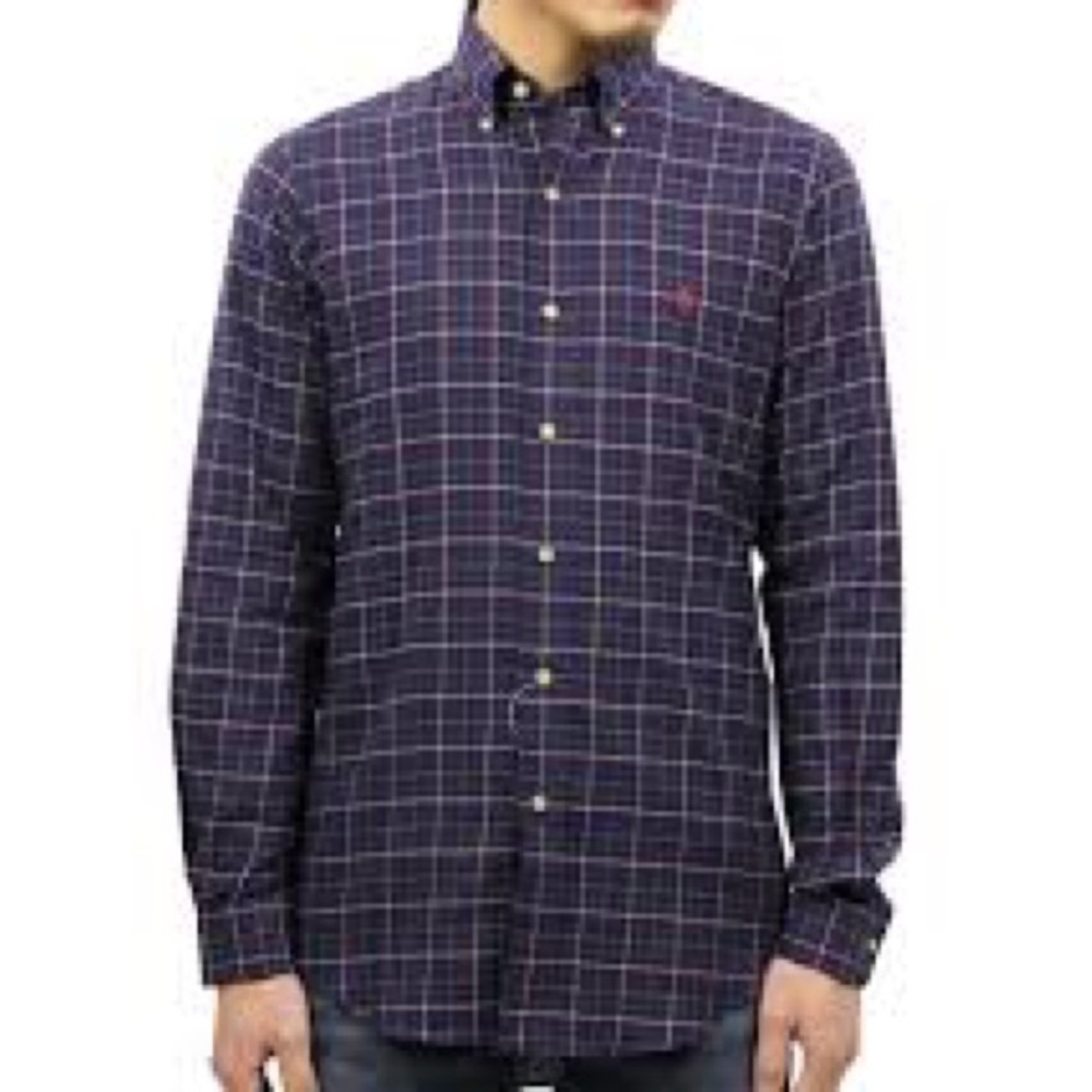 Ralph Lauren Indigo Plaid Cotton Button Up Oxford Shirt Size M (10-12Y)